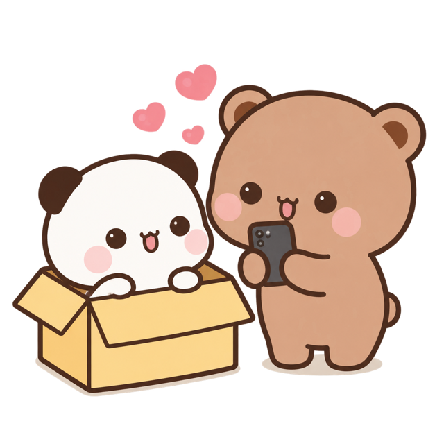 Two cute bears, one in a box