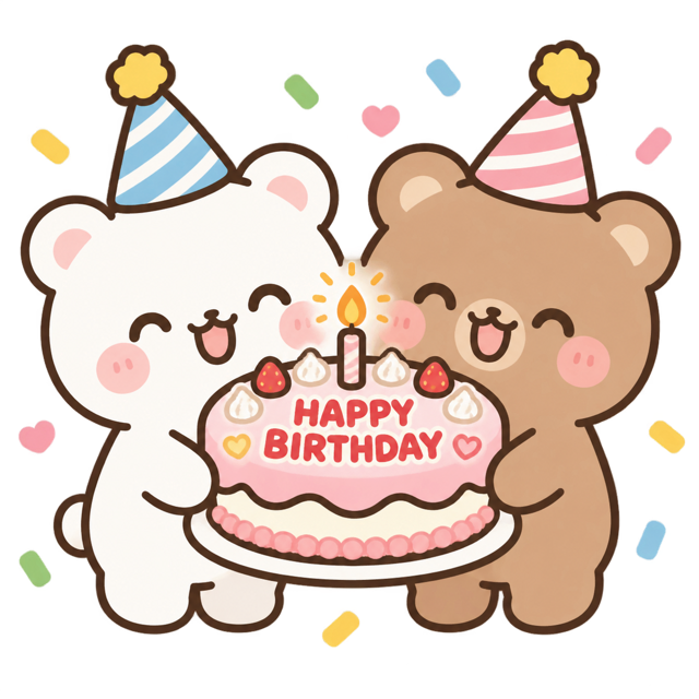 Bears with a birthday cake